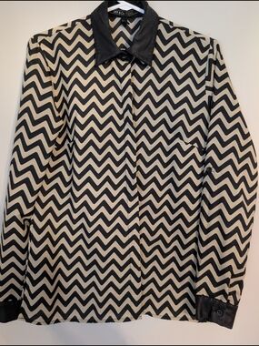 Black & Cream Chevron Button-Up Blouse